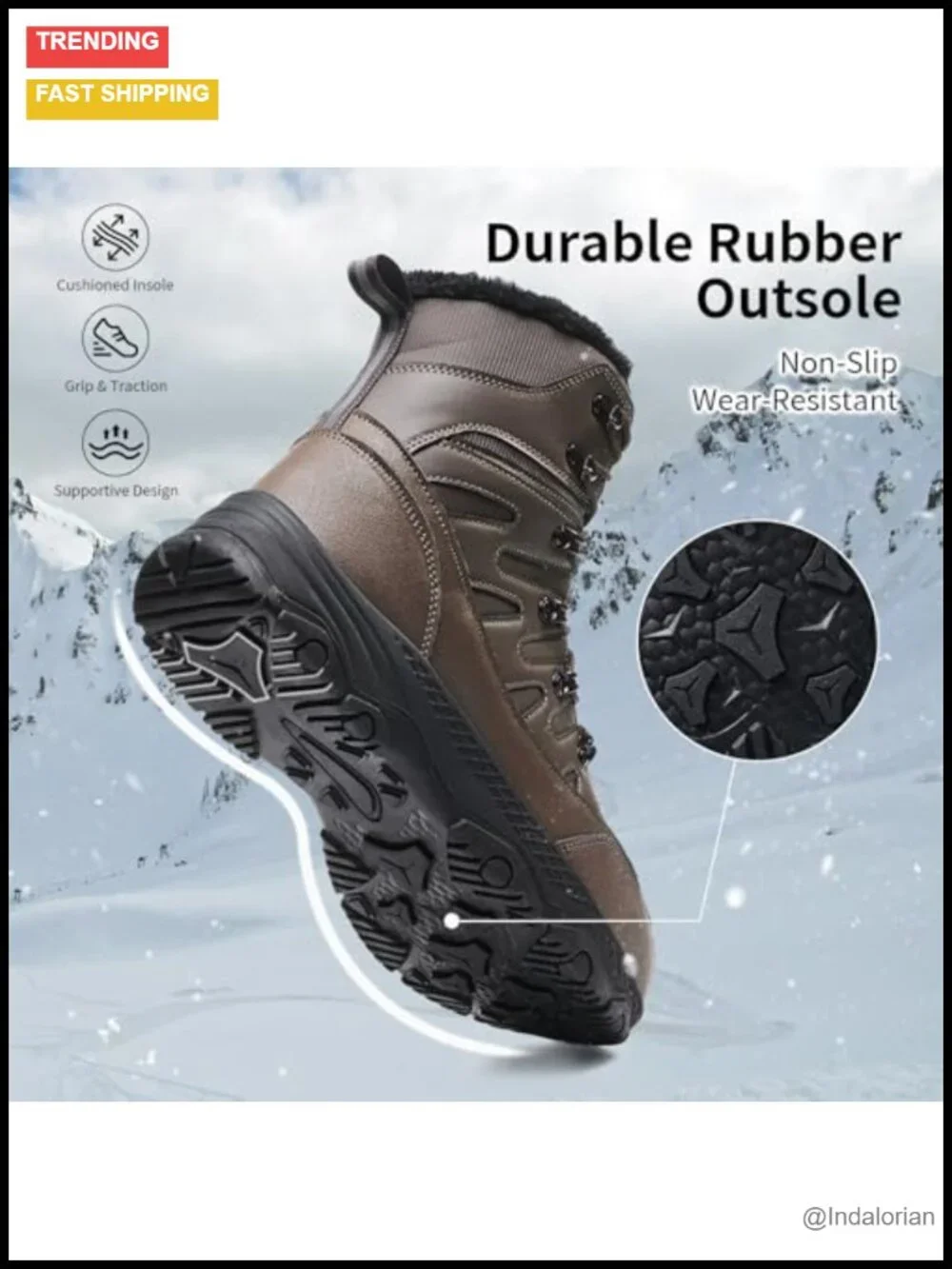 Waterproof Men's Snow Boots Mid Calf Winter Hiking Fur Lined Non-Slip